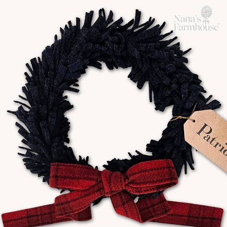 Navy Wool Felt Wreath with Red Velvet Bow