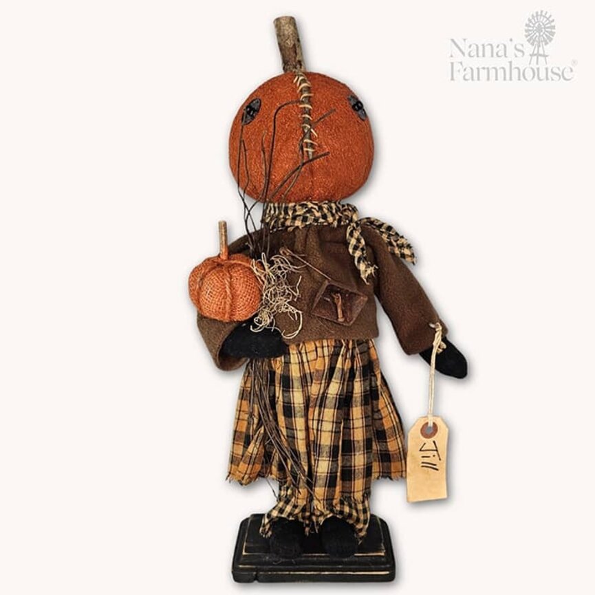 Jill Pumpkin Girl with Pumpkin & Fall Plaid Skirt - 17"