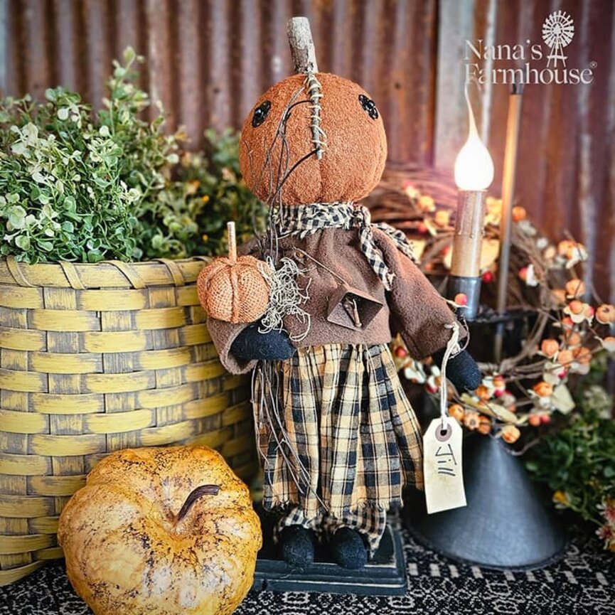 Jill Pumpkin Girl with Pumpkin & Fall Plaid Skirt - 17"