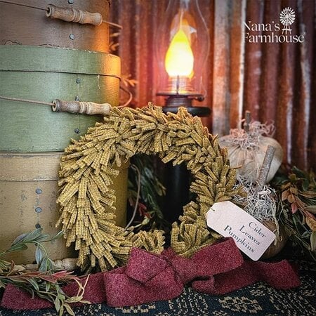 Colonial Mustard Wool Felt Wreath with Cranberry Relish Bow