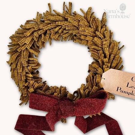 Colonial Mustard Wool Felt Wreath with Cranberry Relish Bow