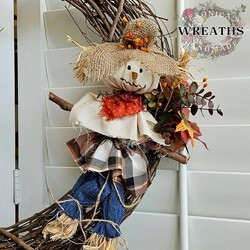 Fall Flora Grapevine Wreath with Handmade Scarecrow - 21 " x 21"