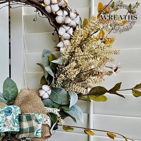 Fall Floral Grapevine Wreath with Cotton Blooms
