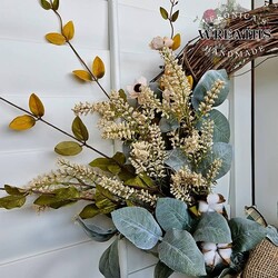 Fall Floral Grapevine Wreath with Cotton Blooms - 22" x 23"