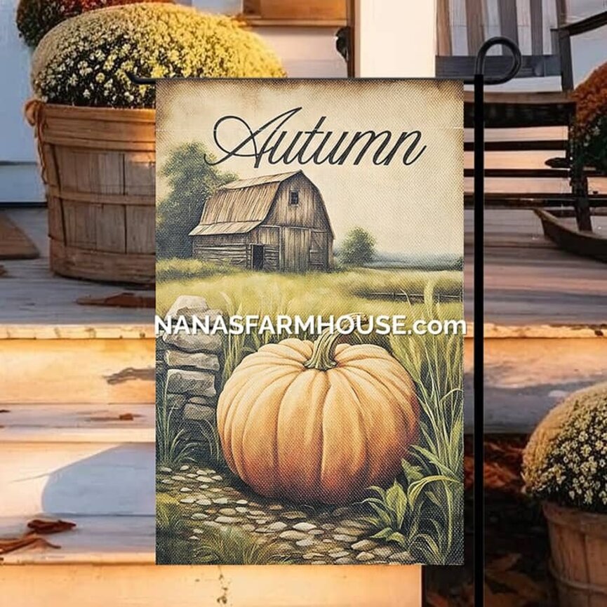 Autumn Pumpkin with Barn Garden Flag - 17.25" x 12.5"