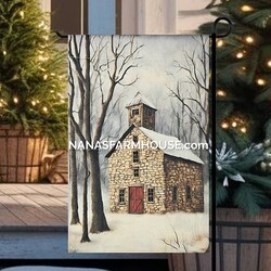 Stone School House Garden Flag - 17.25" X 12.5"