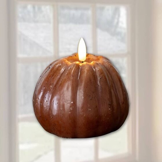 Bronze 3D Flame Short Pumpkin Candle - 4"