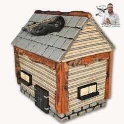 Hand Carved Whaler House - 6.5" T x 6.5" W x 4.25" D