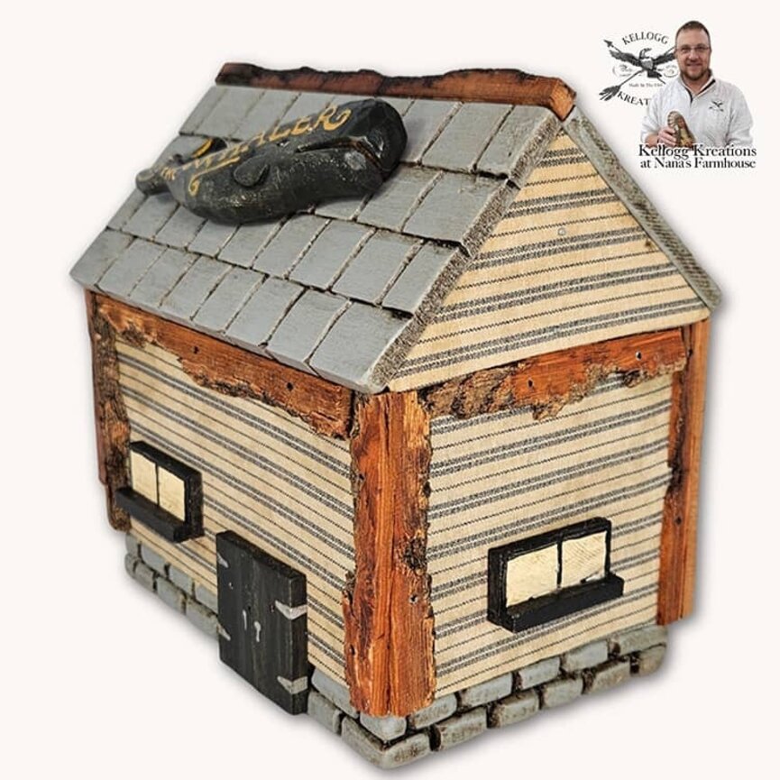 Hand Carved Whaler House - 6.5" T x 6.5" W x 4.25" D