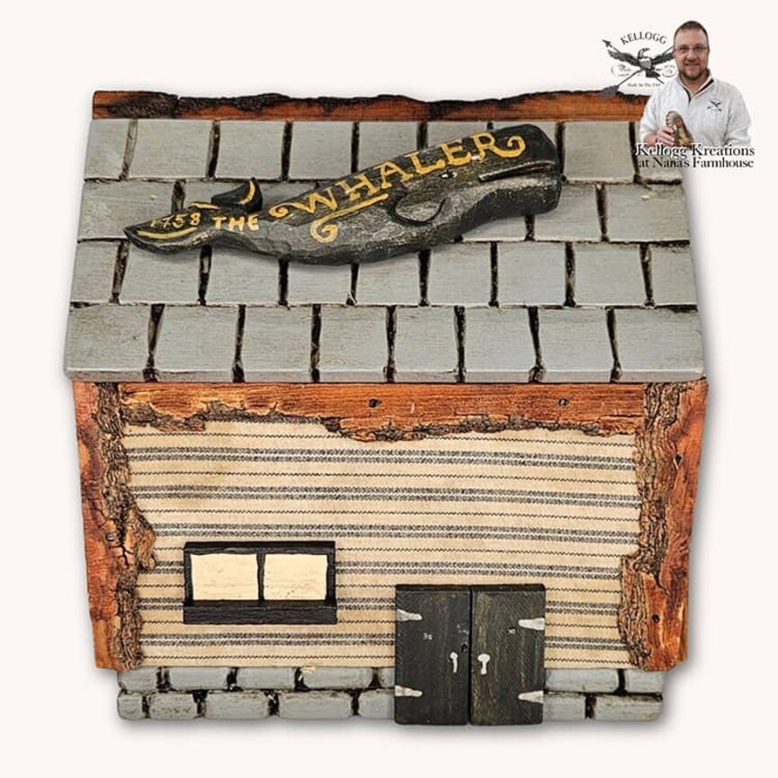 Hand Carved Whaler House - 6.5" T x 6.5" W x 4.25" D