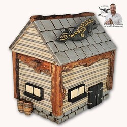 Hand Carved Whaler House - 6.5" T x 6.5" W x 4.25" D