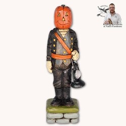 Hand Carved Colonial Pumpkin Head Man with Lantern - 6.75"
