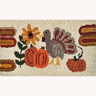 Turkey & Pumpkin with Sunflower Hooked Rug