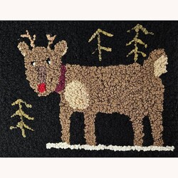 Hooked Rug Primitive Reindeer - 17.5" x 14"