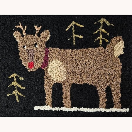 Hooked Rug Primitive Reindeer