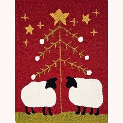 Needle Punched Rug Sheep with Feather Tree & Star - 12" x 15.5"