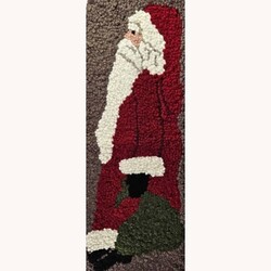 Hooked Rug Tall Santa with Green Bag - 26" x 10"