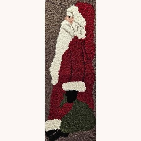 Hooked Rug Tall Santa with Green Bag