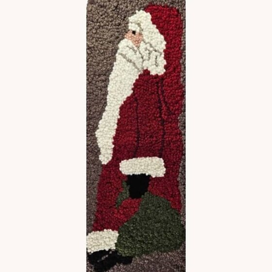 Hooked Rug Tall Santa with Green Bag