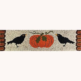 Double Crow with Pumpkin Hooked Rug