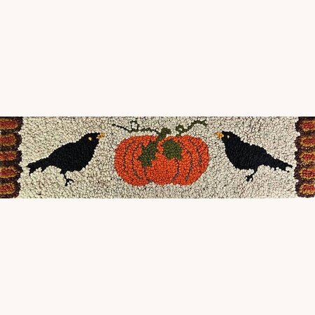 Double Crow with Pumpkin Hooked Rug
