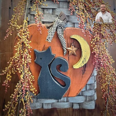 Hanging Pumpkin with Cat & Moon