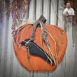 Hanging Pumpkin with Crow & Key - 9"