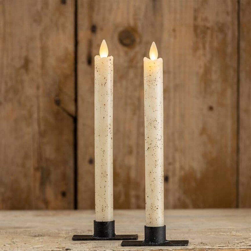 Moving Flame Taper Candle Cream Set of Two  - 9.5"