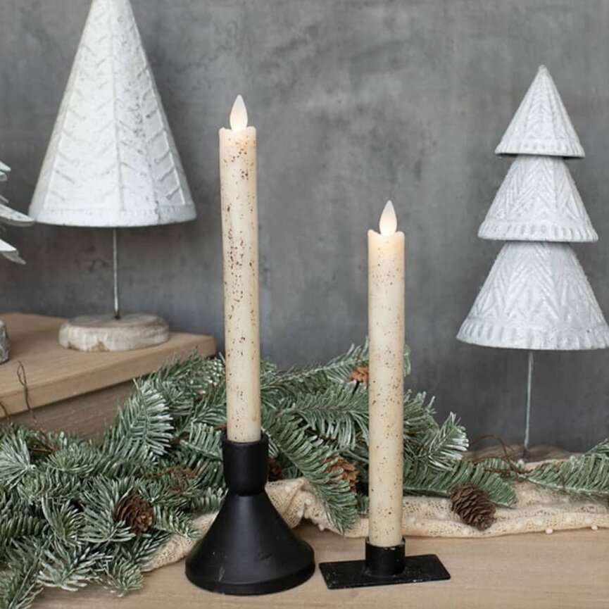 Moving Flame Taper Candle Cream Set of Two  - 9.5"
