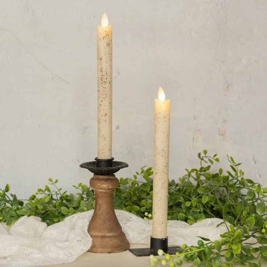 Moving Flame Taper Candle Cream Set of Two  - 9.5"