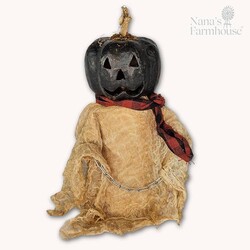 Carved Black Pumpkin Head Doll - 12"