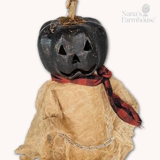 Carved Black Pumpkin Head Doll
