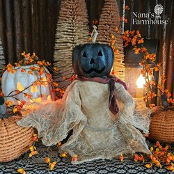 Carved Black Pumpkin Head Doll - 12"