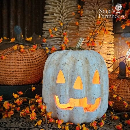 Carved Jack Face White Pumpkin - Small