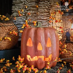 Carved Jack Face Pumpkin Wax Dipped Orange - 7" x 5.5"