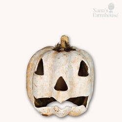 White Carved Pumpkin Wax Dipped - 6" x 5"