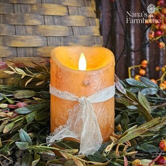 Mustard Moving Flame Timer Pillar Candle - 3" x 4"