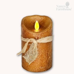 Hand Dipped Moving Flame Timer Pillar Candle Mustard - 3" x 4"