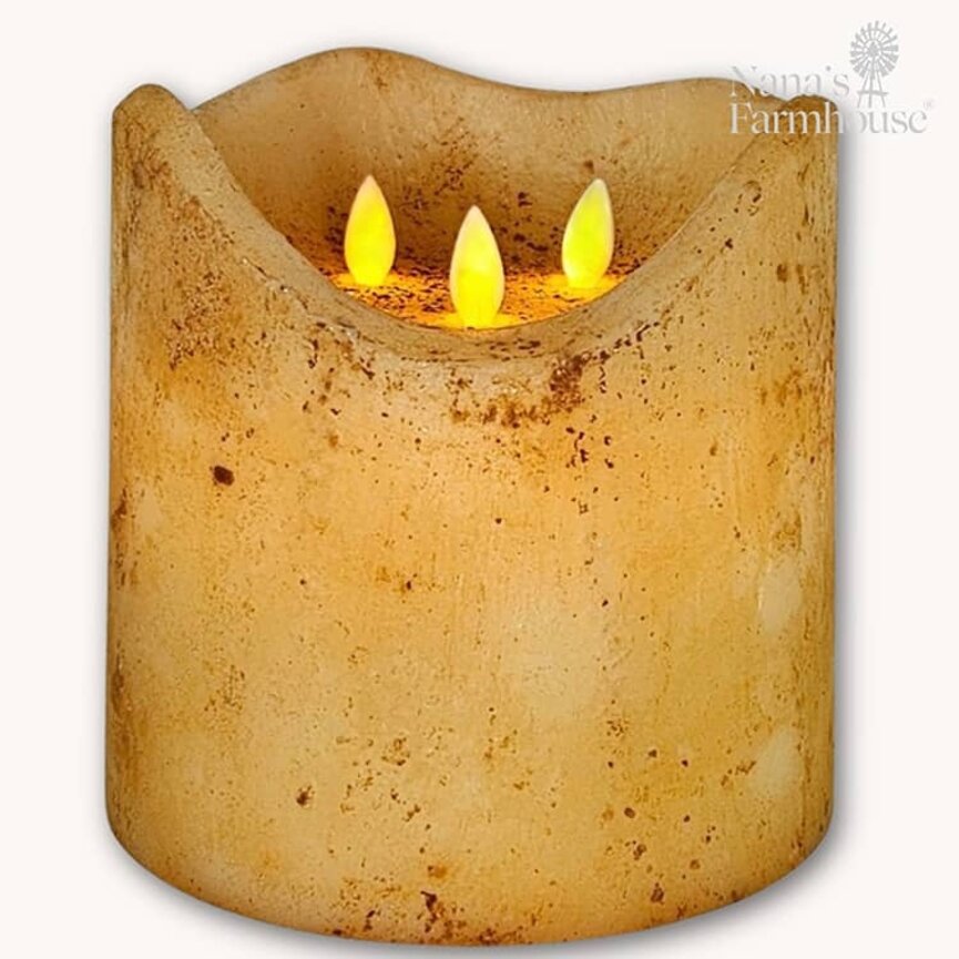 Hand Dipped Moving Flame 3 Wick Pillar Candle Burnt Ivory - 6" x 6"