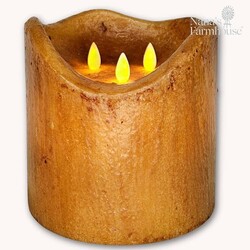 Hand Dipped Moving Flame 3 Wick Pillar Candle Mustard - 6"