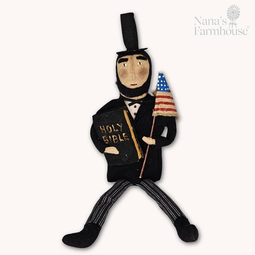 Abe Lincoln Shelf Sitter with American Flag & Holy Bible - 18"