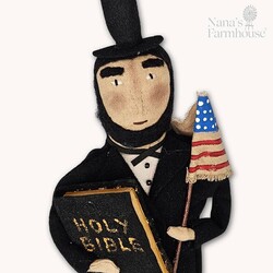 Abe Lincoln Shelf Sitter with American Flag & Holy Bible - 18"