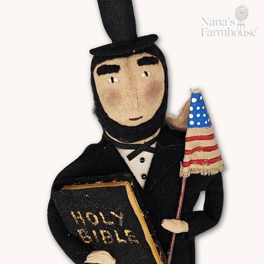Abe Lincoln Shelf Sitter with American Flag & Holy Bible - 18"