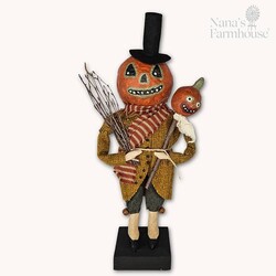 Tall Pumpkin Man Orange Clay Face Mustard Jacket - 17"