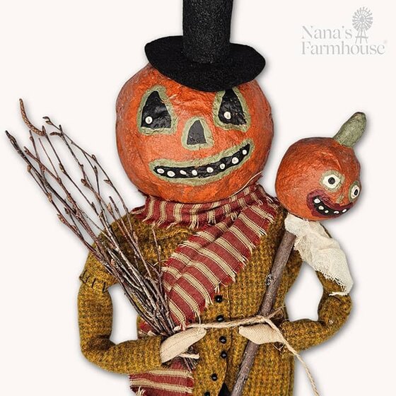 Tall Pumpkin Doll Clay Face