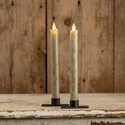 Moving Flame Taper Candle Green Set of Two - 9.5"