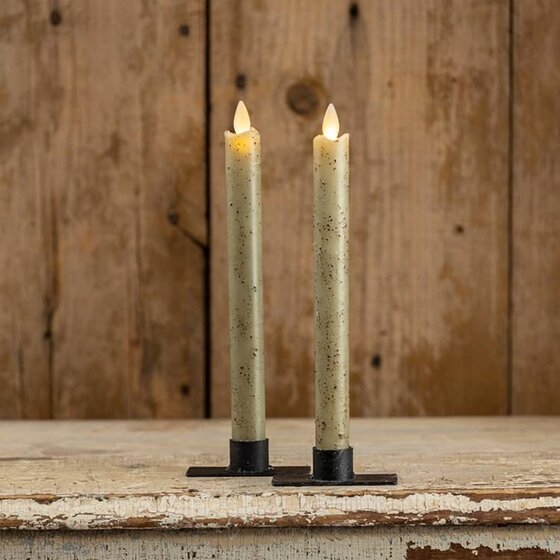 Green Moving Flame Taper Candle - Set of Two