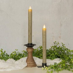 Moving Flame Taper Candle Green Set of Two - 9.5"