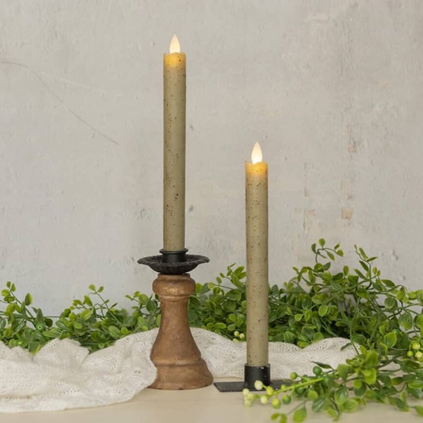Moving Flame Taper Candle Green Set of Two - 9.5"