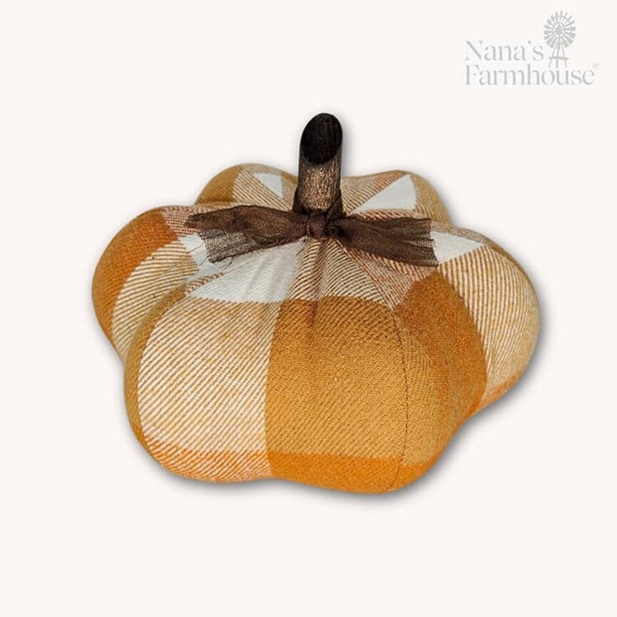 Orange Plaid Printed Pumpkin - 7" Dia